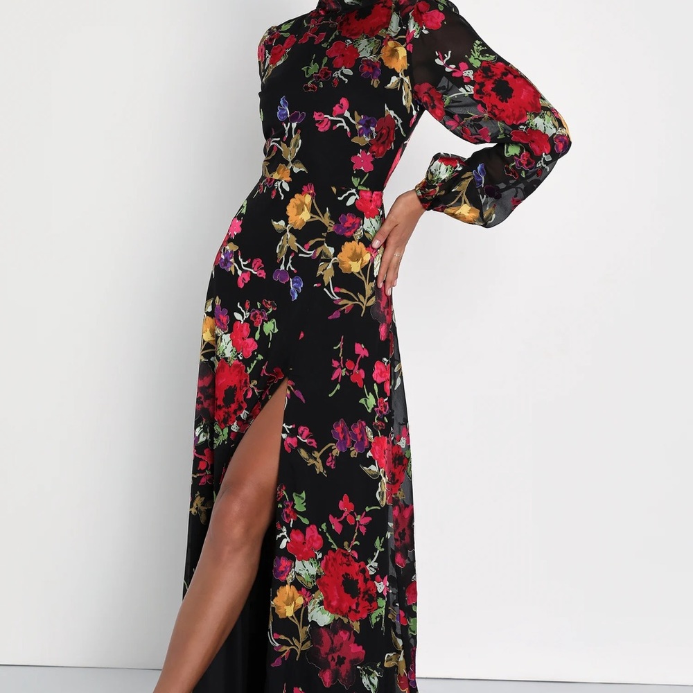 Lulu's Black Floral Long Sleeve Maxi Dress